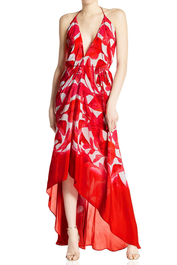 red colour maxi dress, long silk dress, Shahida Parides, halter maxi dress, long flowy dresses,