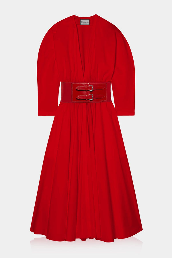  womens red midi dress, Shahida Parides, womens formal midi dress, mid-length-dresses-formal,