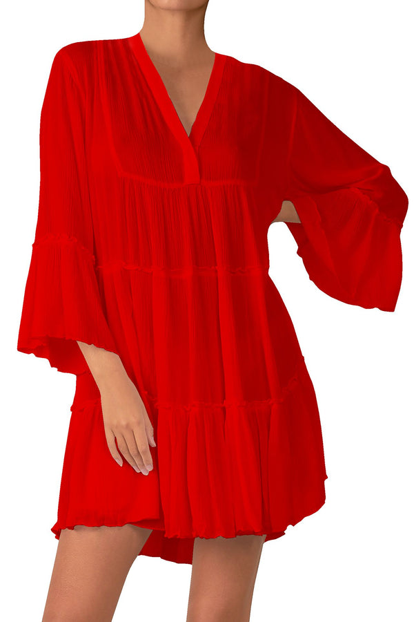  red dress mini long sleeve, short sleeve summer dresses,Shahida Parides, mini frock for women,