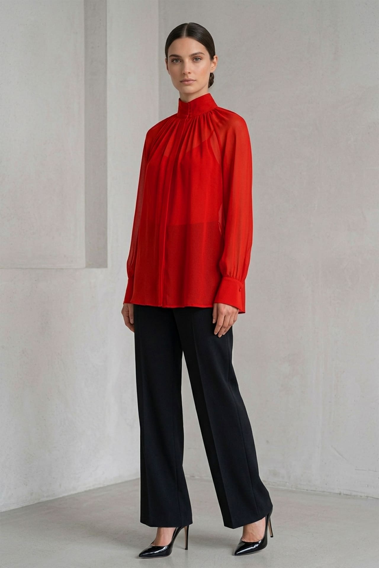 Red Satin Blouse Office Wear Women Elegant Top | Shahida – Shahida Parides