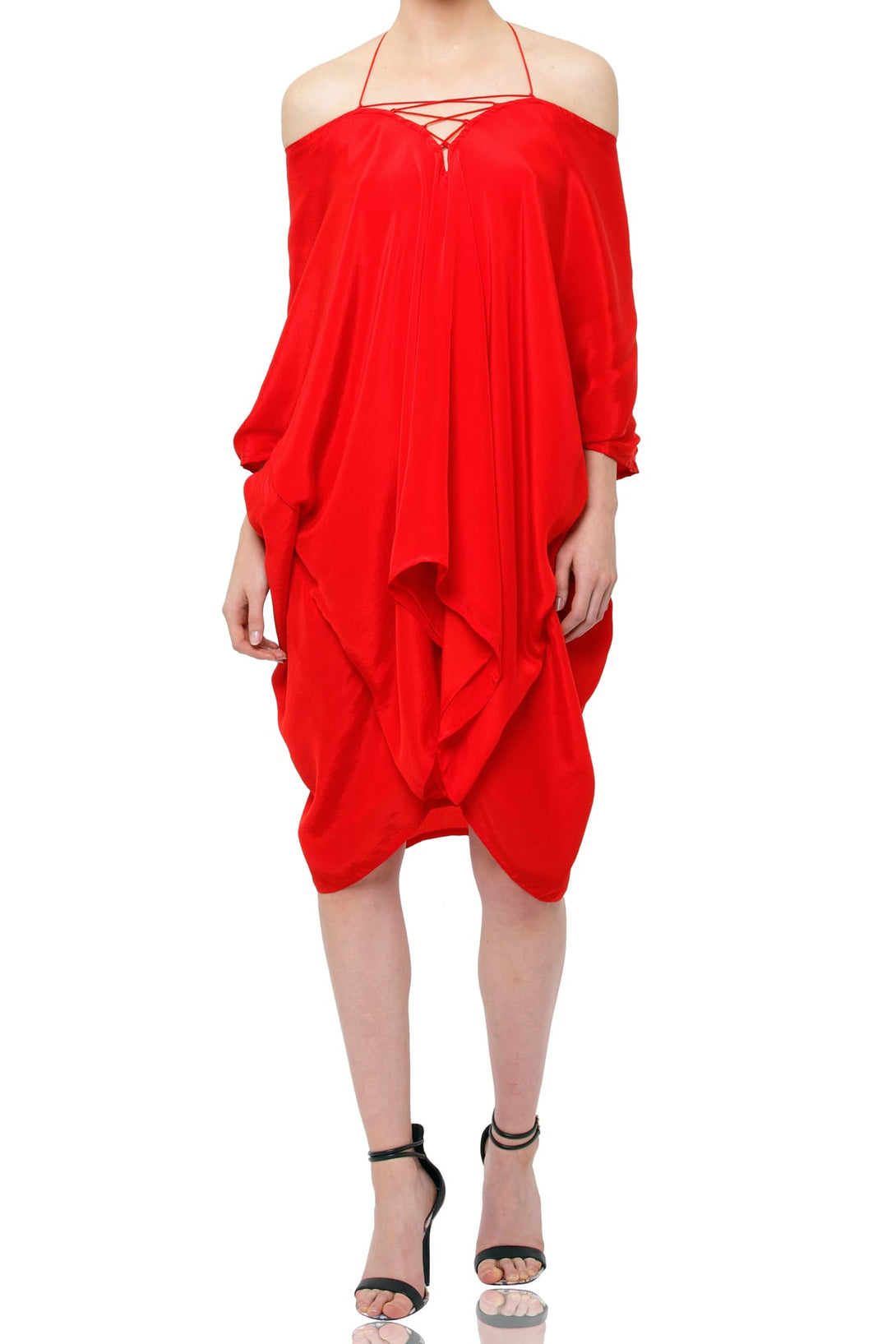  red mini dress satin, ladies kaftan, short frock for women party wear, Shahida Parides, short silk dress,