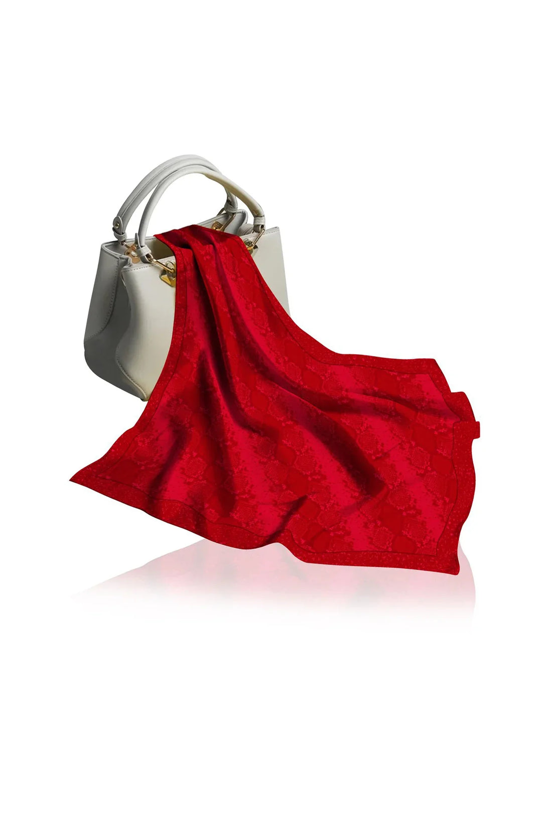 shahida-kyle-richards line, red eco scarf, satin streetwear, bold red fashion, biodegradable textile, chic urban look
