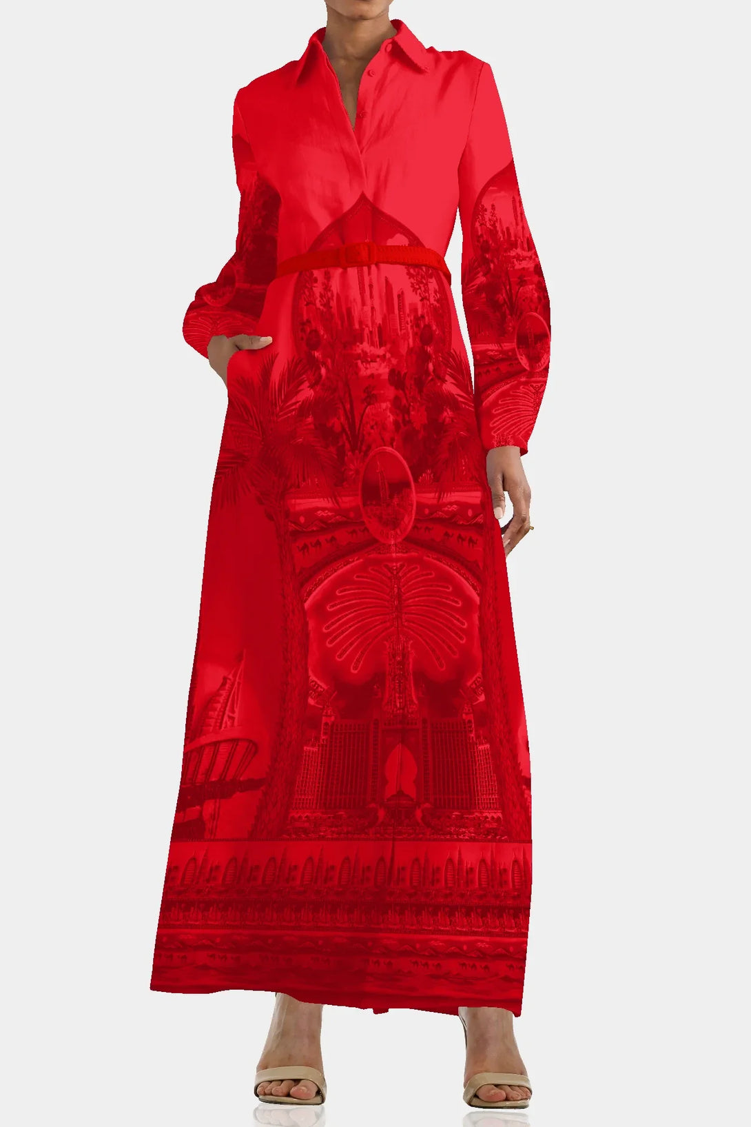 Shahida Parides red shirt dress for women, stylish long sleeve dress shirt design