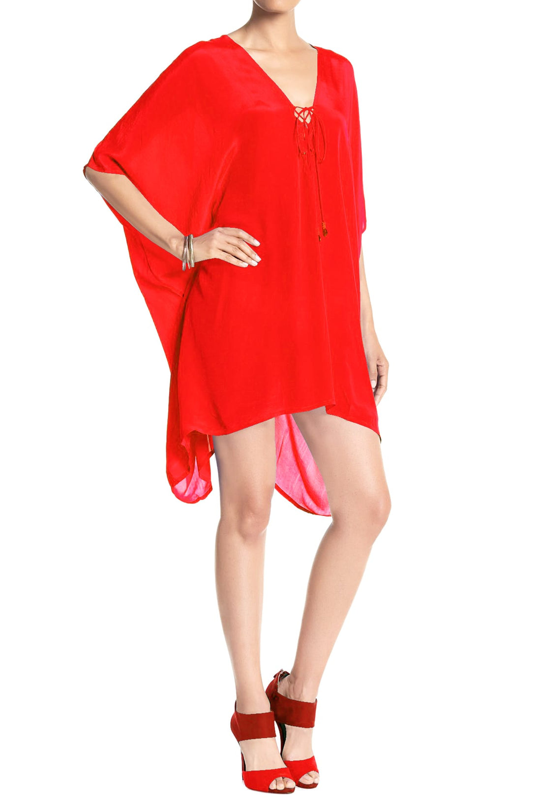  mini red satin dress, designer kaftan, mini frock for women, plus size short dresses, Shahida Parides,