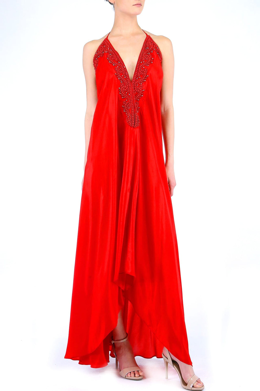  red casual dress, summer maxi dresses for women, plunging v neck formal dress,