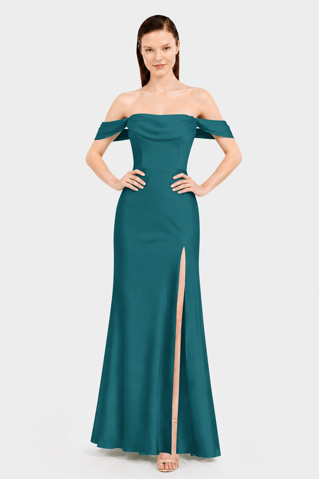 teal taffeta bridesmaid dresses S Elegant Rich Dress in Matte Satin with Side Slit Size:US18 UK22 from the V Black Corset Mini Dress Model Maddison
