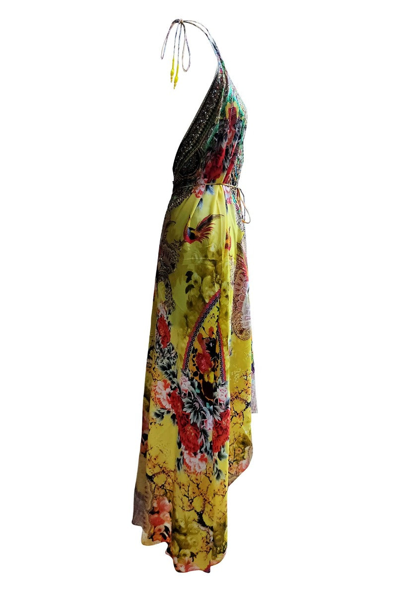  light yellow maxi dress, long silk dress, Shahida Parides, halter maxi dress, long flowy dresses,