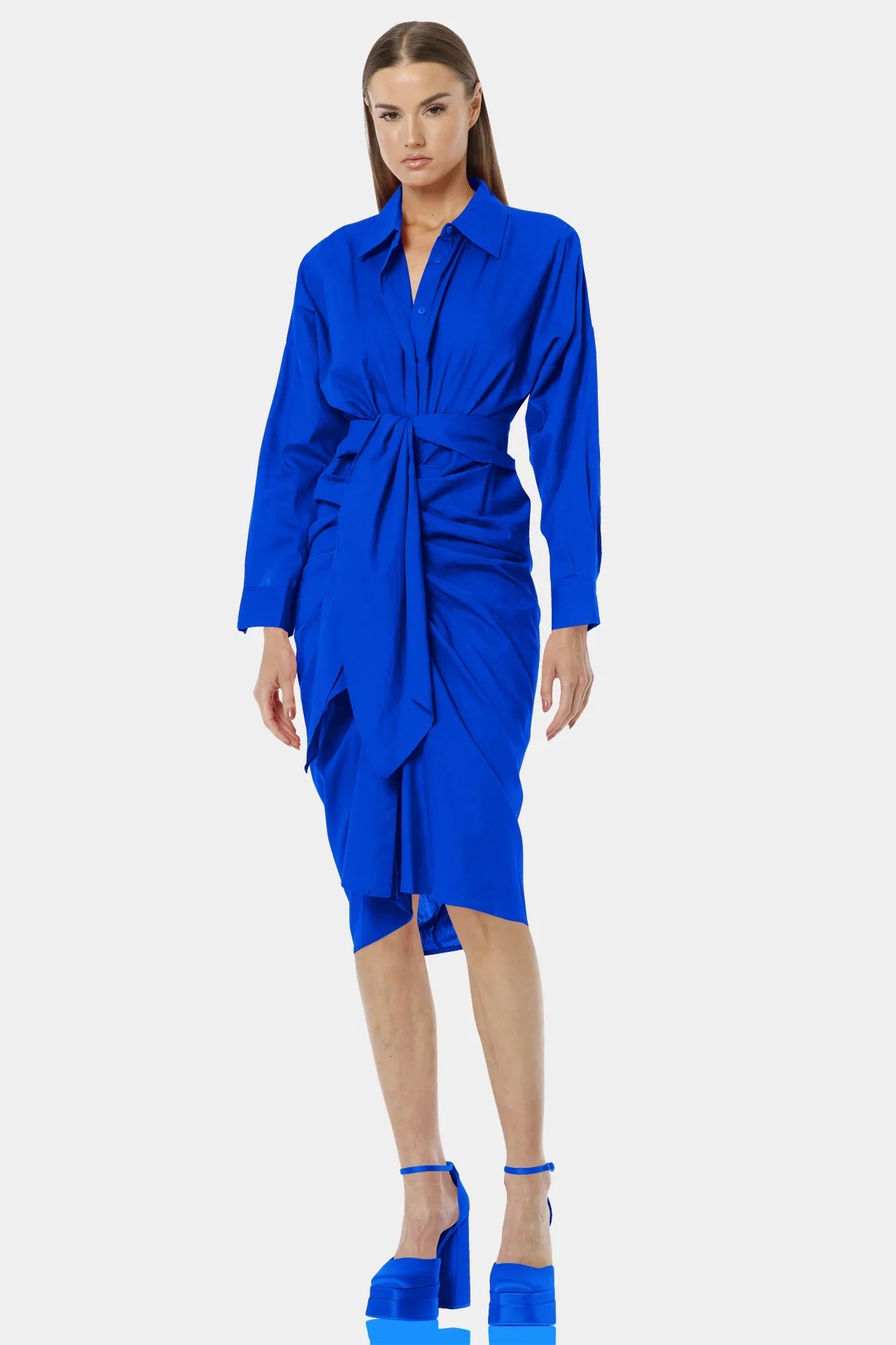 Blue Dress Shirt | Cotton Shirt Dress Midi - Shahida Parides