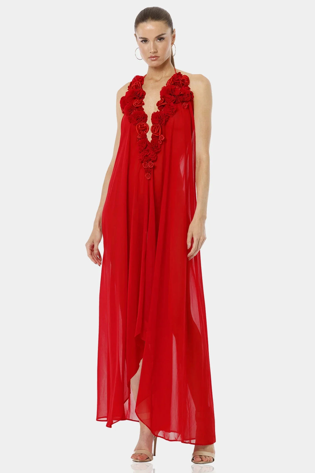 ruby red dress Puff Sleeve Bow Detail Ball Gown out detailing for added flair All A Flutter Ruby Red
