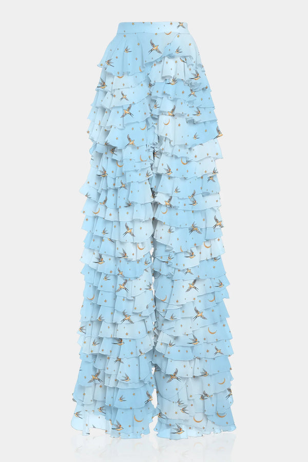 flare ruffle pants,
ruffle side pants,
women's ruffle bottom pants,
Shahida Parides,