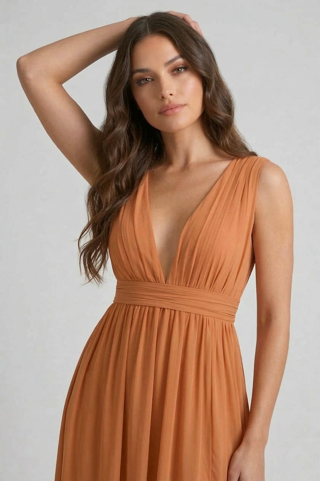 S / With Slit Cinnamon Heaven V-Neck Bridesmaid Dress Warm Rustic Maxi Gown S / With Slit Cinnamon Heaven V-Neck Bridesmaid Dress Warm Rustic Maxi Gown