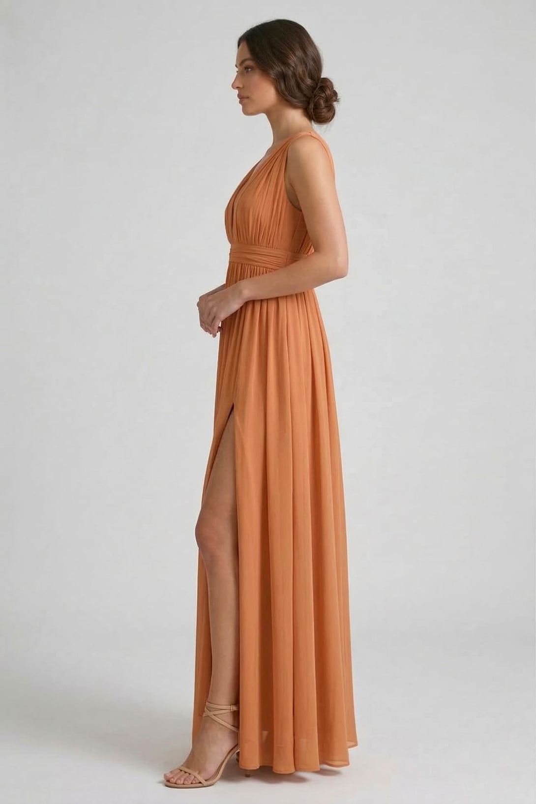 S / With Slit Cinnamon Heaven V-Neck Bridesmaid Dress – Warm Rustic Maxi Gown