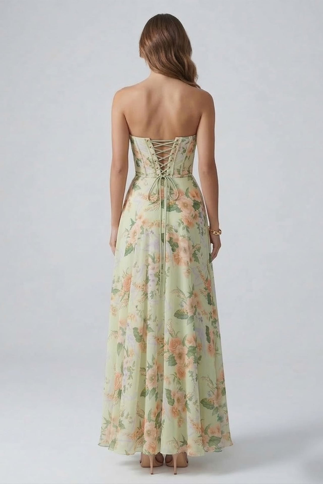 corset floral maxi dress Ivory Floral Ruffle Corset Maxi Dress