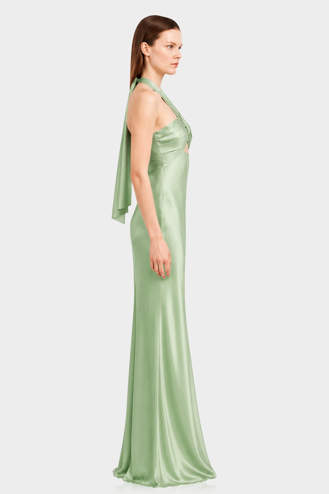 sage green halter dress Satin Maxi QTY:680