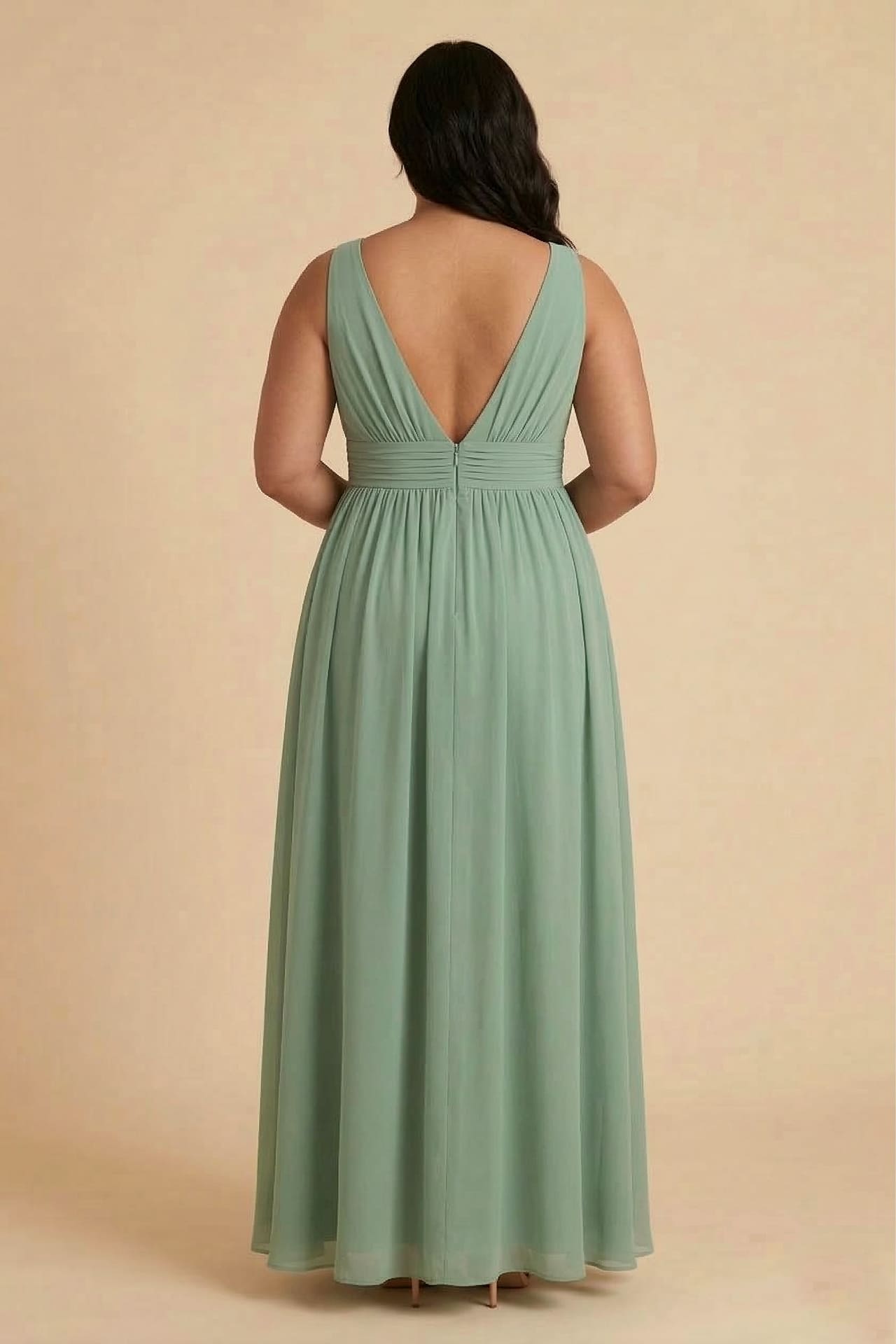 sage green party dress S / With Slit Sage Green Chiffon Maxi Dress Heaven Bridesmaid Dress V-Neck