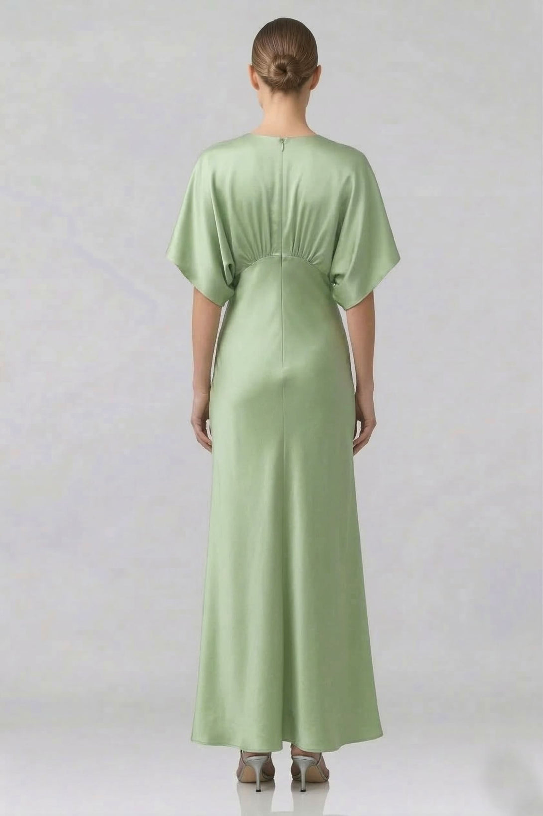sage green maxi dress formal Sage Green Open Back Bridesmaid Dress Elegant Wedding Guest Dress Custom Made Maxi Dress Formal Long Sleeve Evening Gown