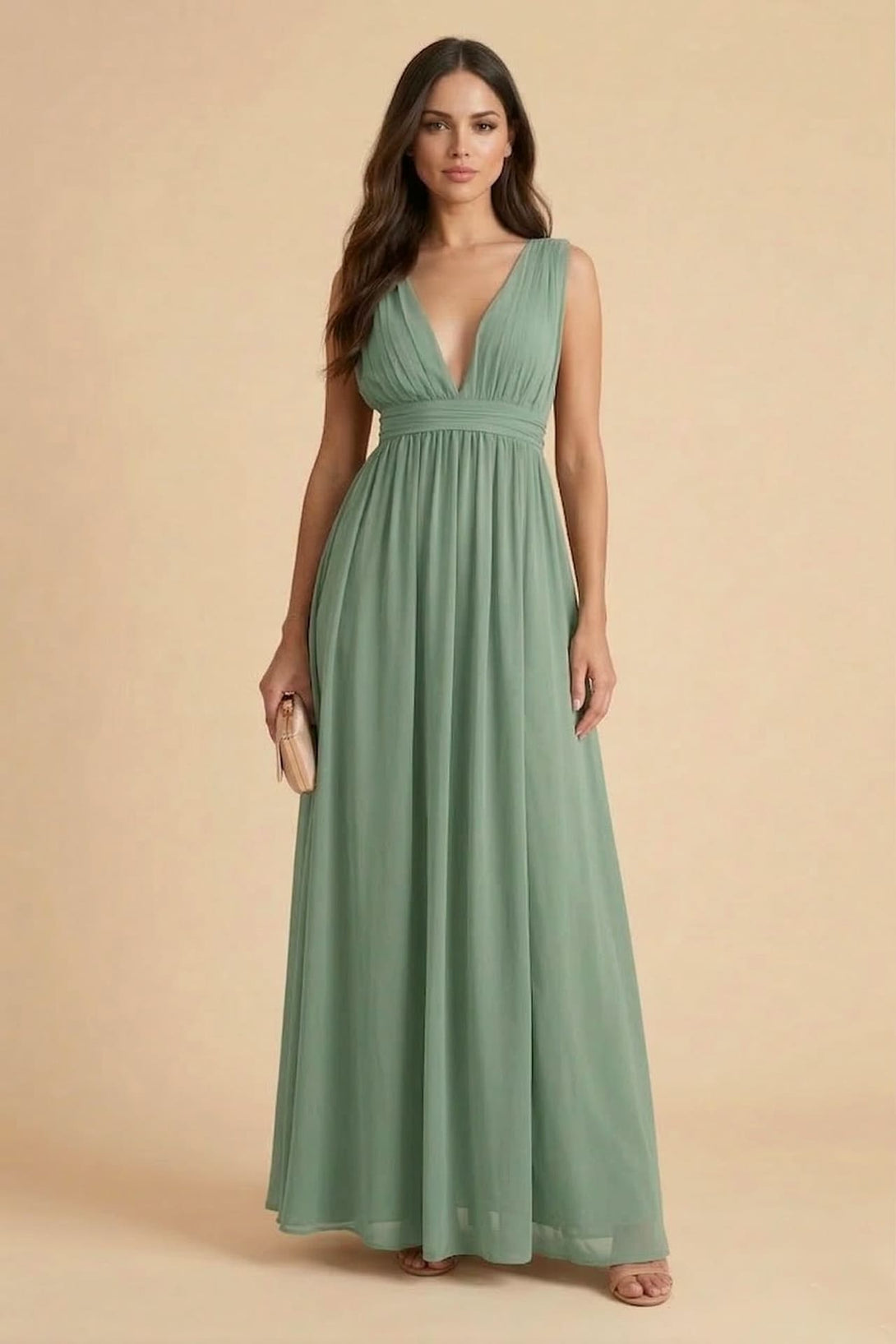 light green chiffon dress A-line Chiffon Pockets Green Bridesmaid Dress COCOMELODY CB0565