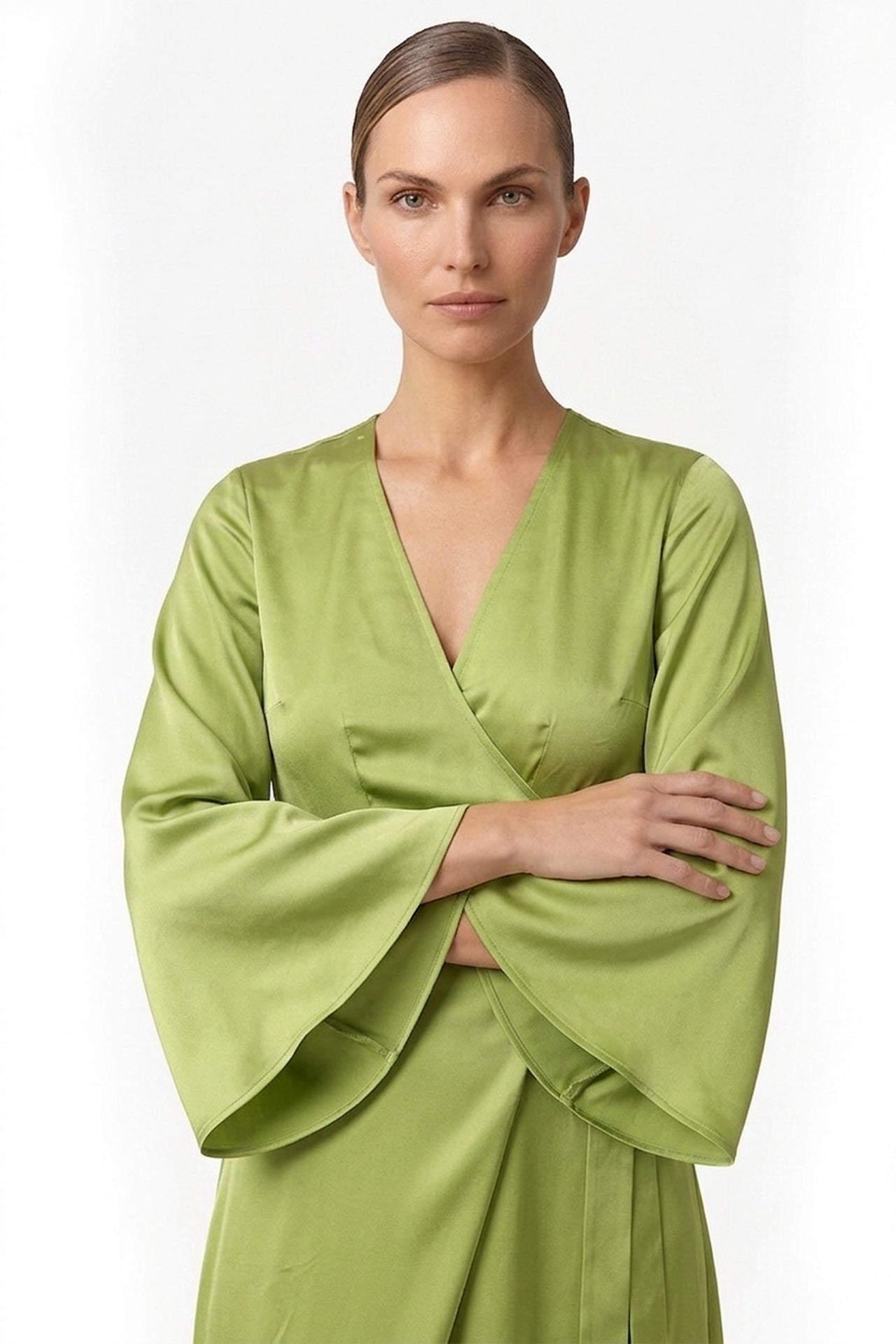 sage green silk maxi dress S Sage Green Satin Wrap Maxi Dress – Bridesmaid & Garden Wedding Dress
