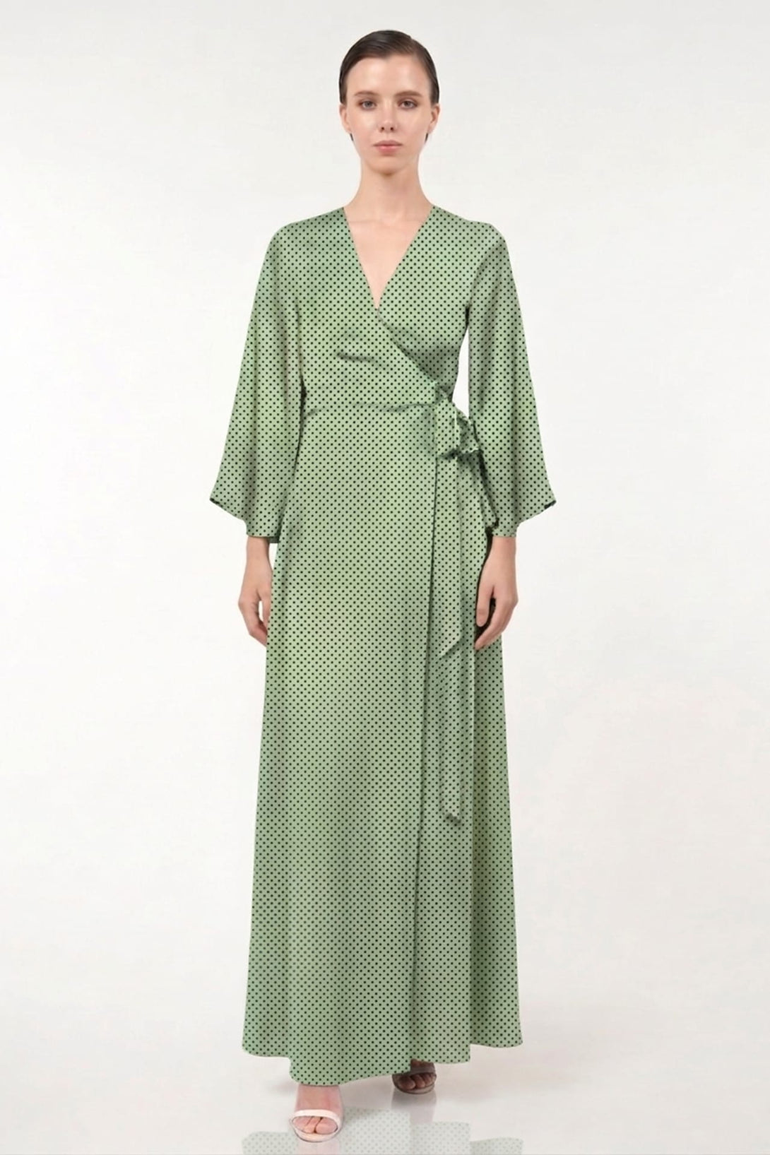 sage green satin wrap dress Polka Dot Tiered Tulle