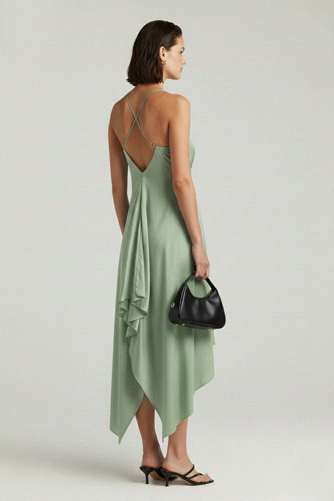 One Size Luxury Sage Green Midi Scarf Dress