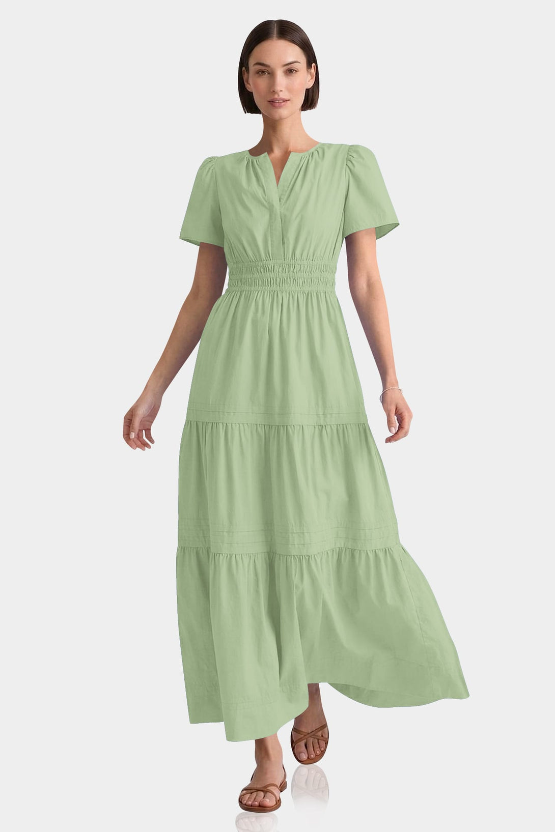 sage green day dress Estándar / S Vestido Largo Graduado de Algodón Verde Salvia – Vestido de Crucero de Lujo y para Fiesta en Jardín what's new