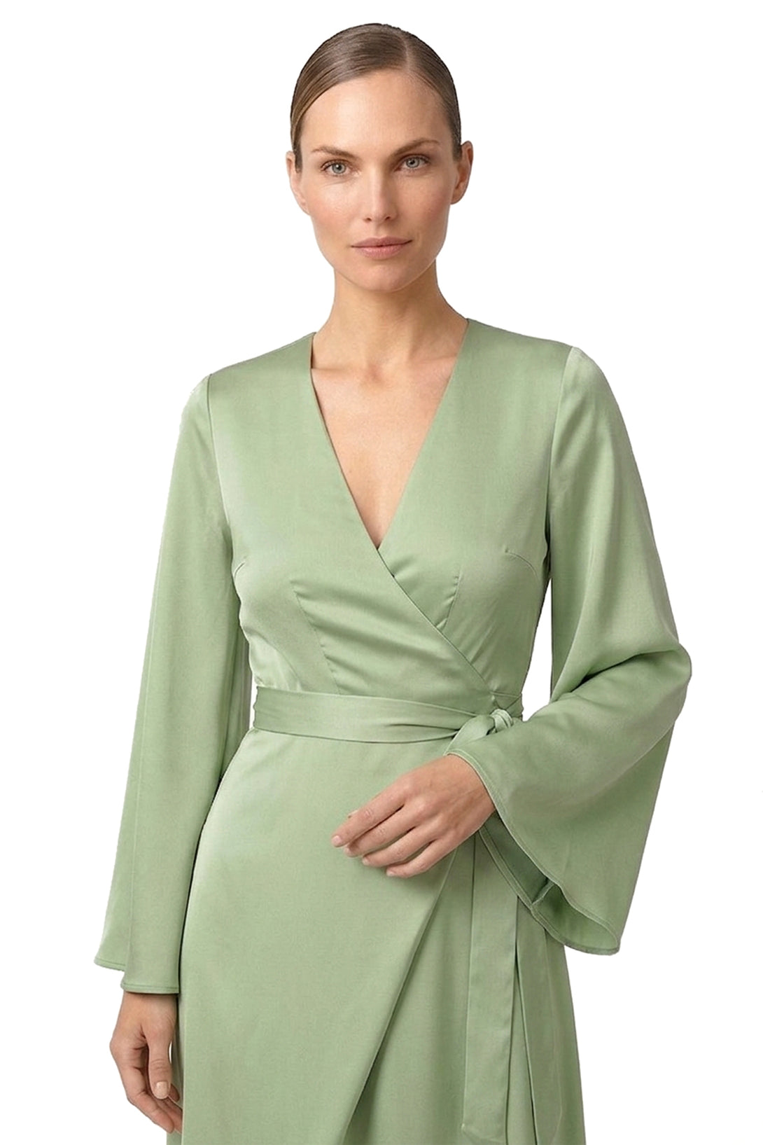 Sage Satin Wrap Bridesmaid Dress