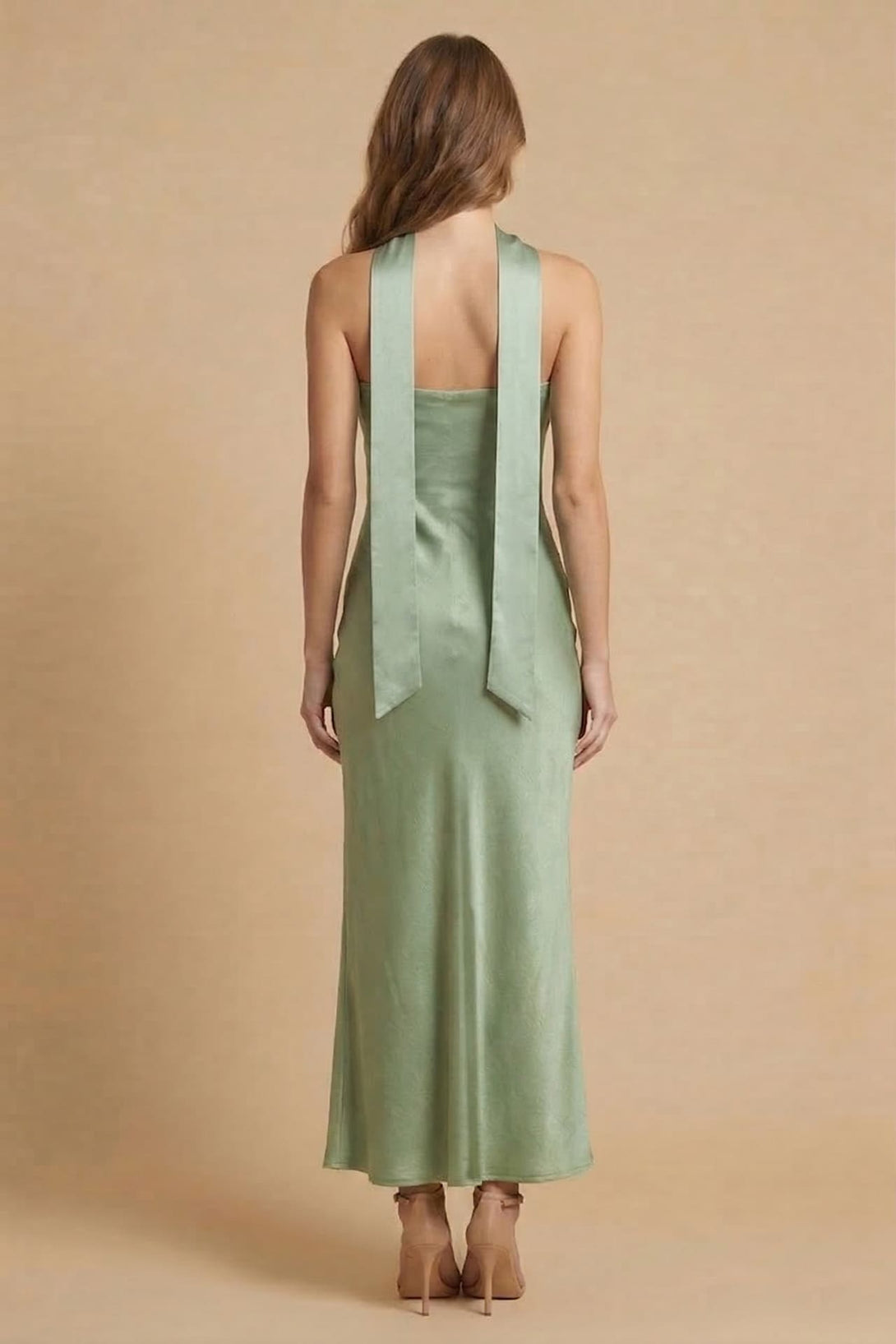 wedding guest dress sage green S Satin Strapless Midi for write the order note) Zimmermann, Daylight halterneck lamé Choose Option:Natural Soho