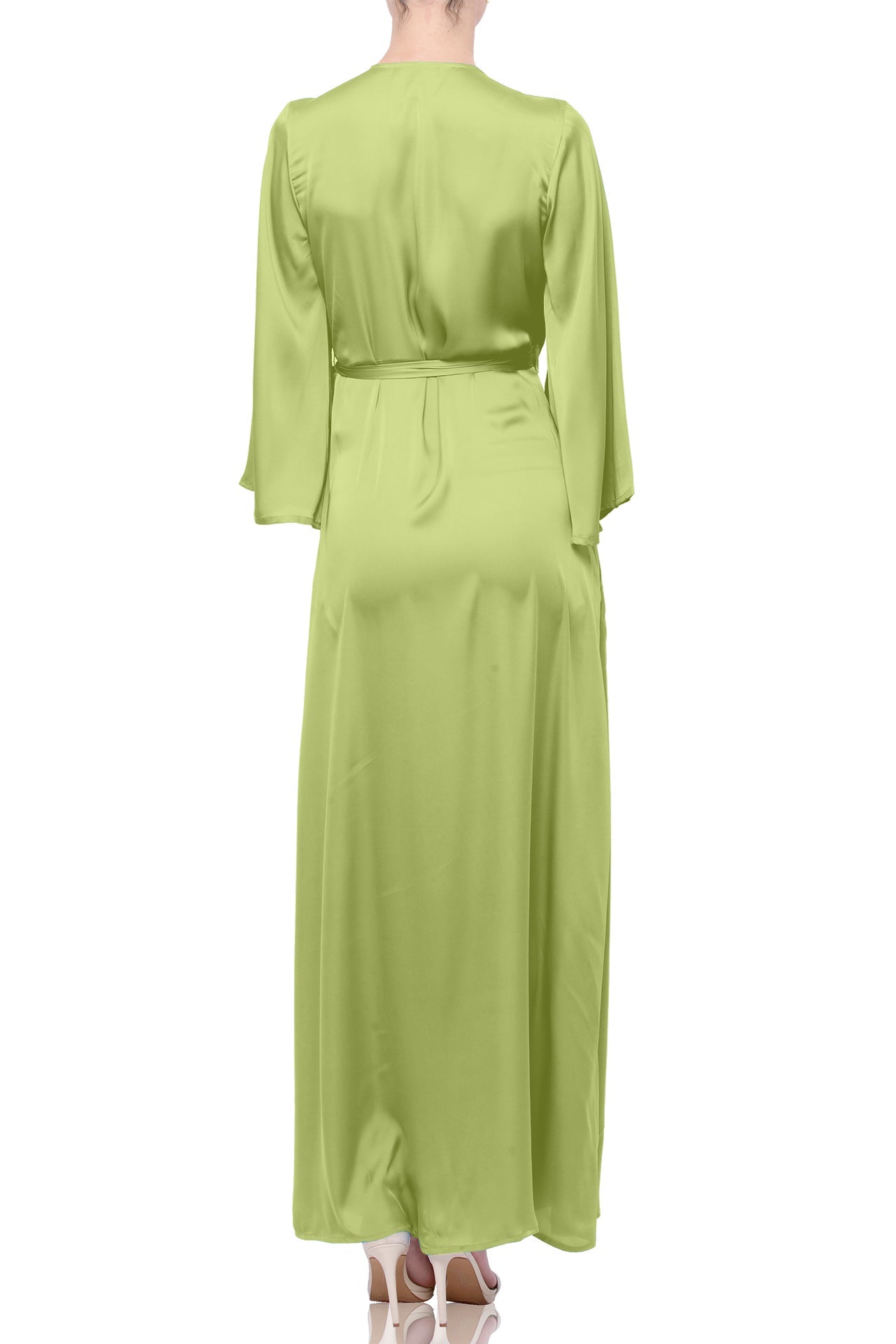 S Sage Green Satin Wrap Maxi Dress – Bridesmaid & Garden Wedding Dress