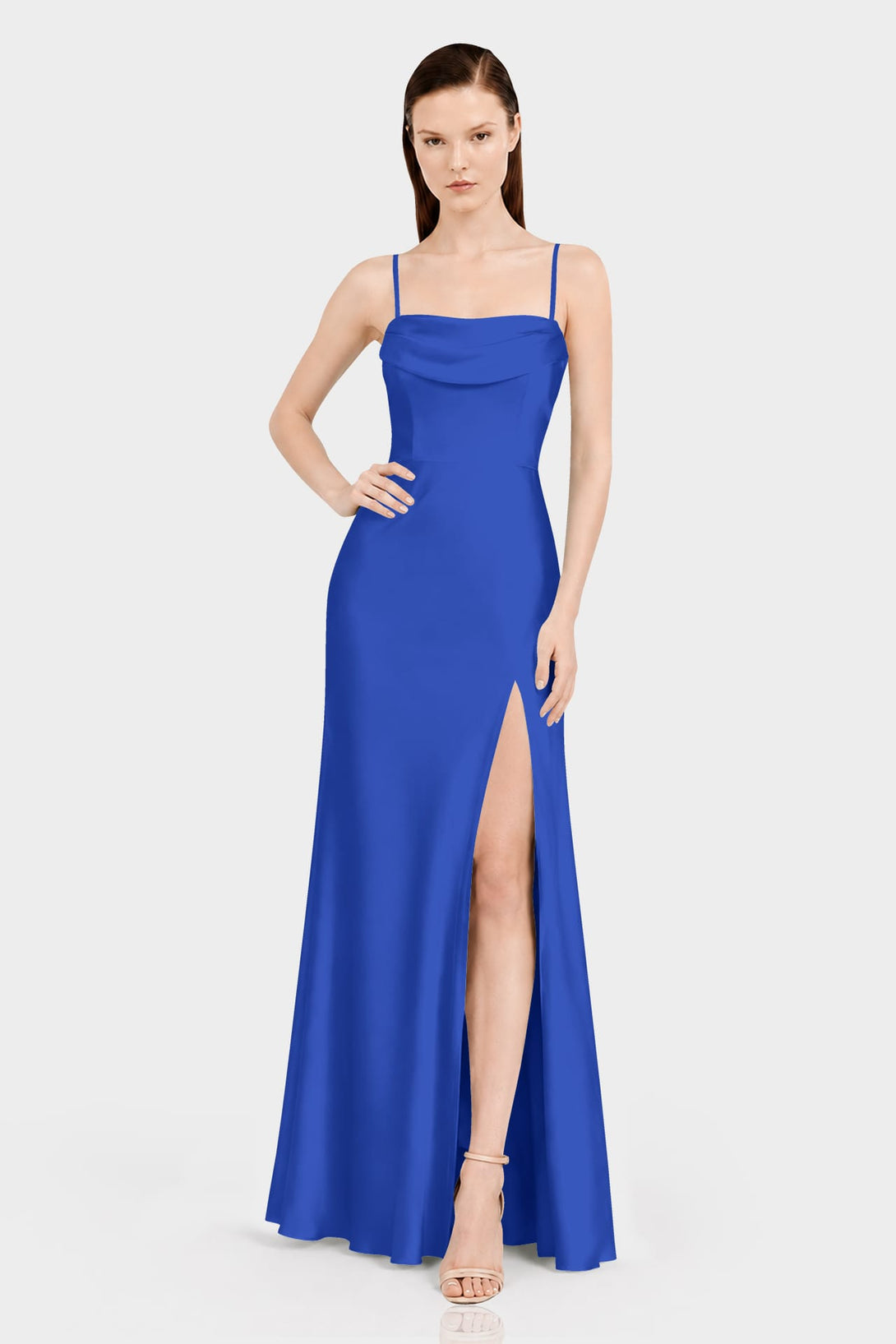 sapphire blue dress Bridesmaid Bra-friendly Round Neck Details All the Best Color Outfit size:Large