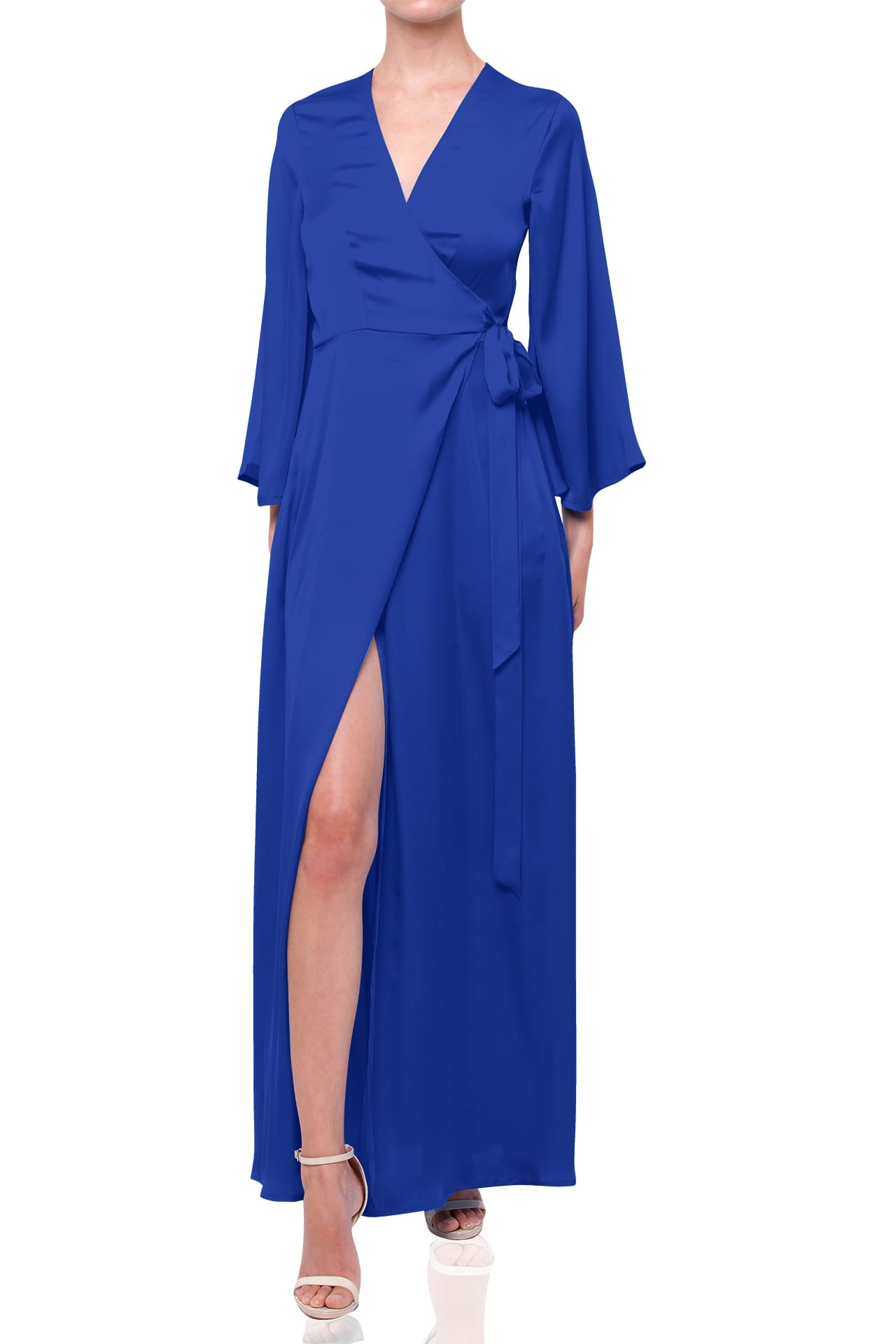 S Sapphire Blue Long Sleeve Floor Length Bridesmaid Dress