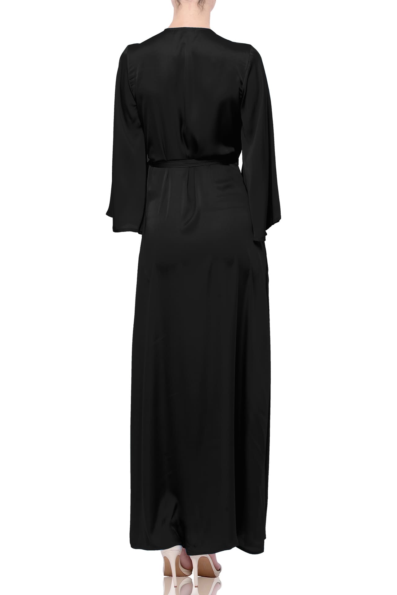 S Black Satin Wrap Bridesmaid Dress – Elegant Maxi Bridal Party Dress by Shahida