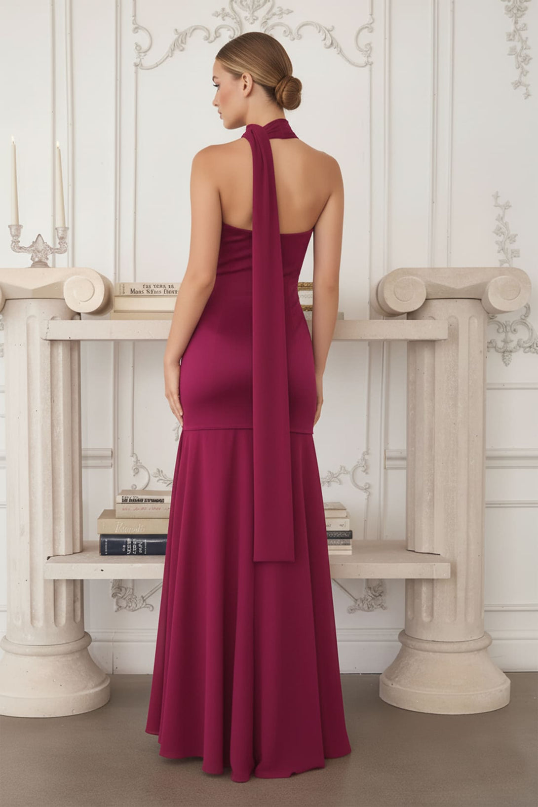 plum satin dress Rosaline Strapless Satin Maxi Dress (Berry) Small