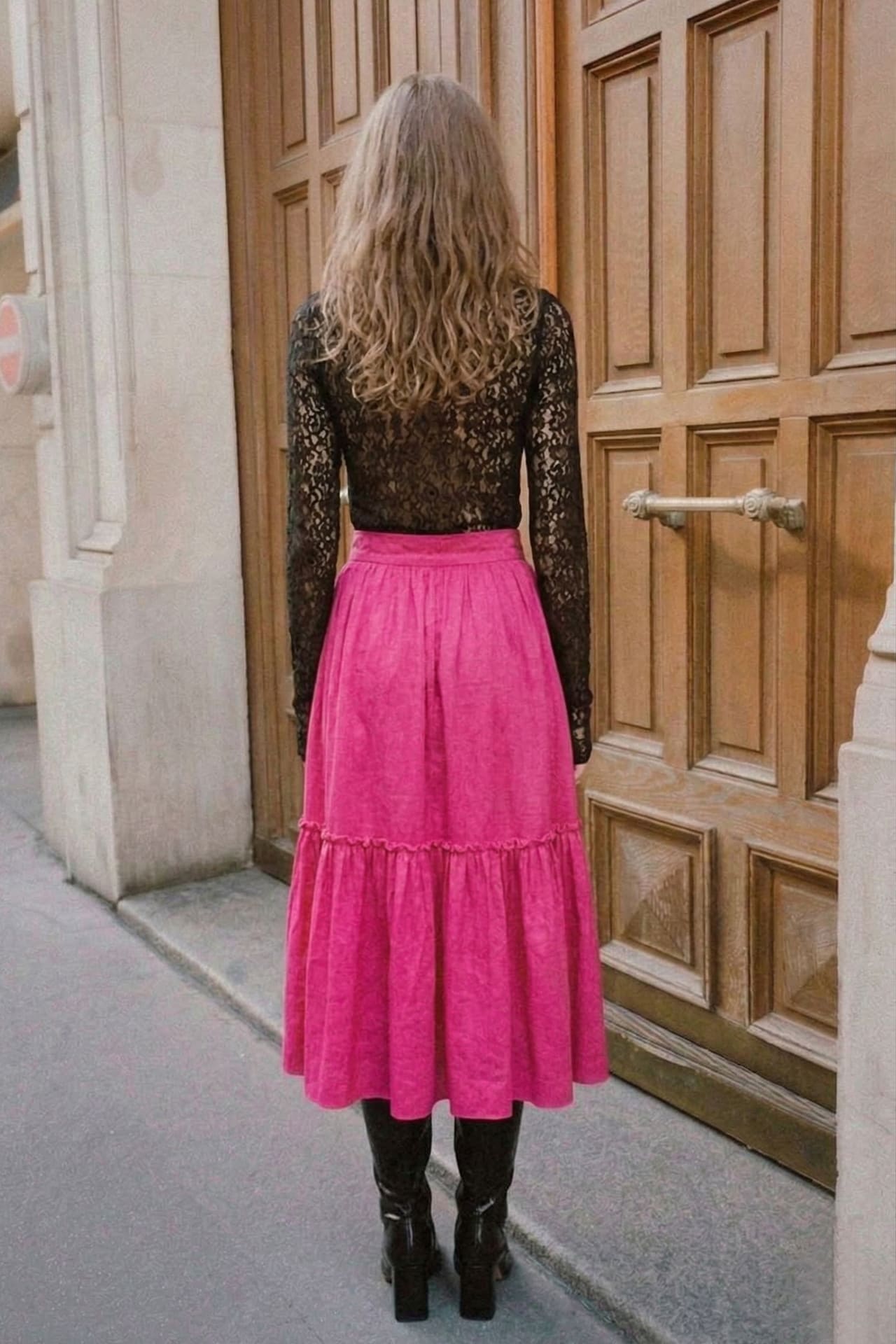Barbie Pink Satin Ruffle Midi Skirt for Women – Shahida Parides