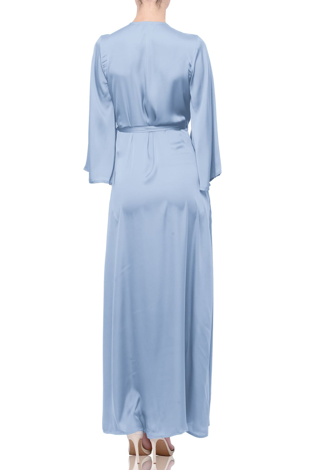 S Powder Blue Long Sleeve Floor Length Bridesmaid Dress