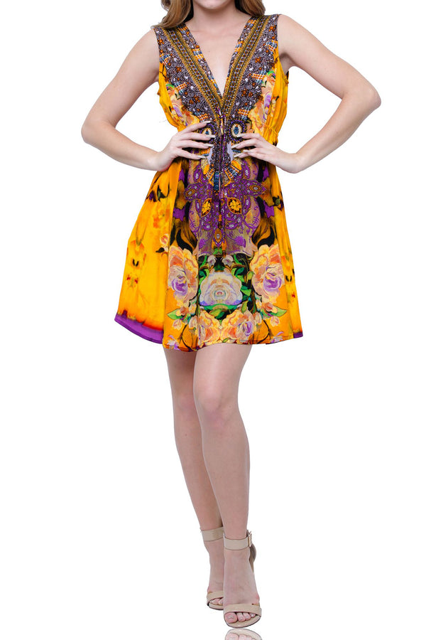  short formal dresses yellow, short sleeveless summer dresses,Shahida Parides, mini frock for women,