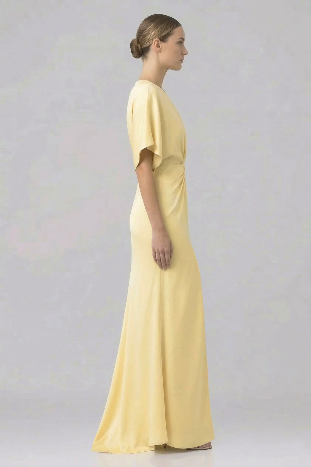 champagne satin bridesmaid dresses Standard / XS Shasi Champagne Satin Deep V Flutter Sleeve Satin A-Line Gown for Bridesmaid