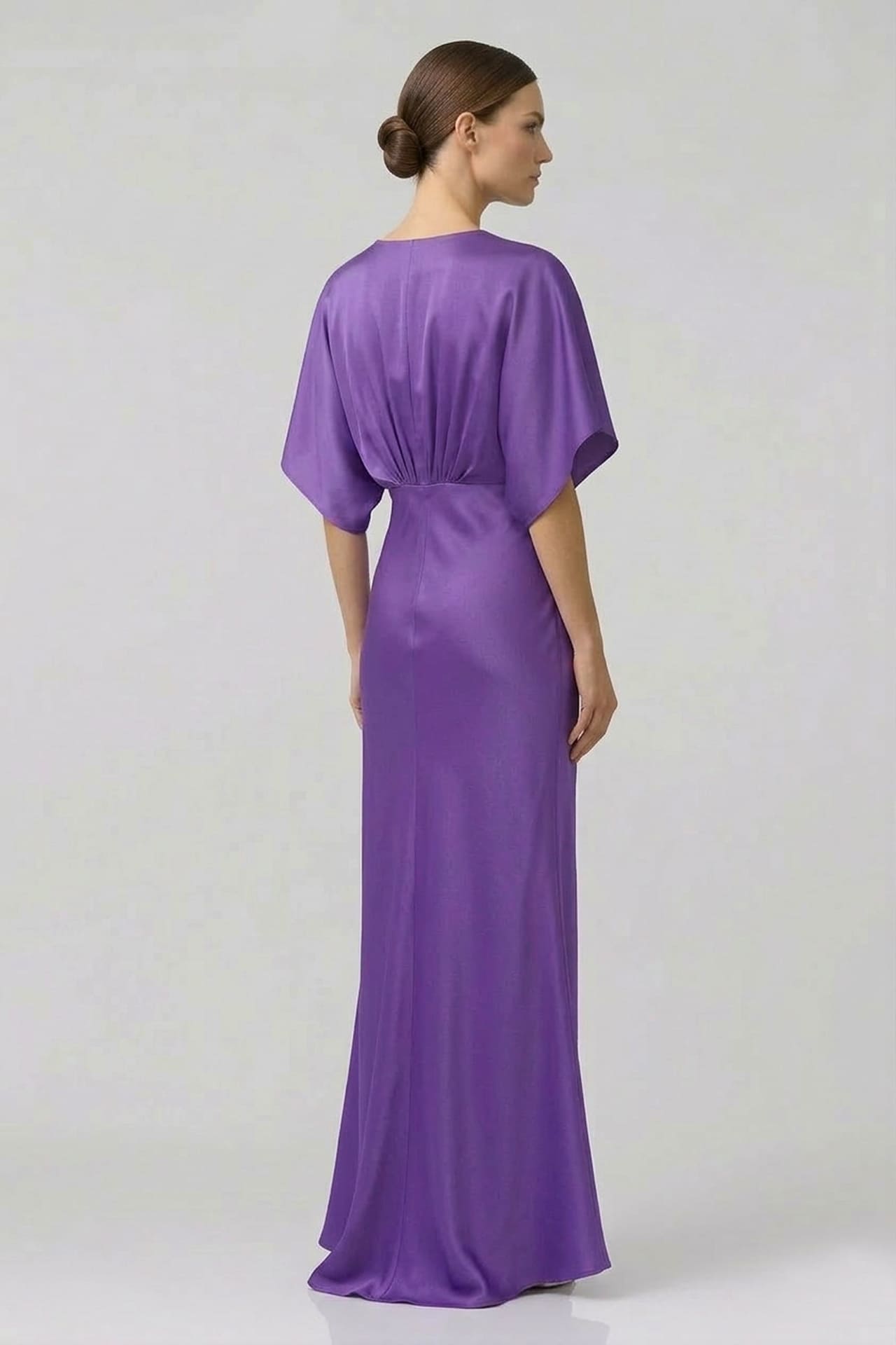 Amethyst Deep V Satin Bridesmaid Dress | Shasi A-Line Gown