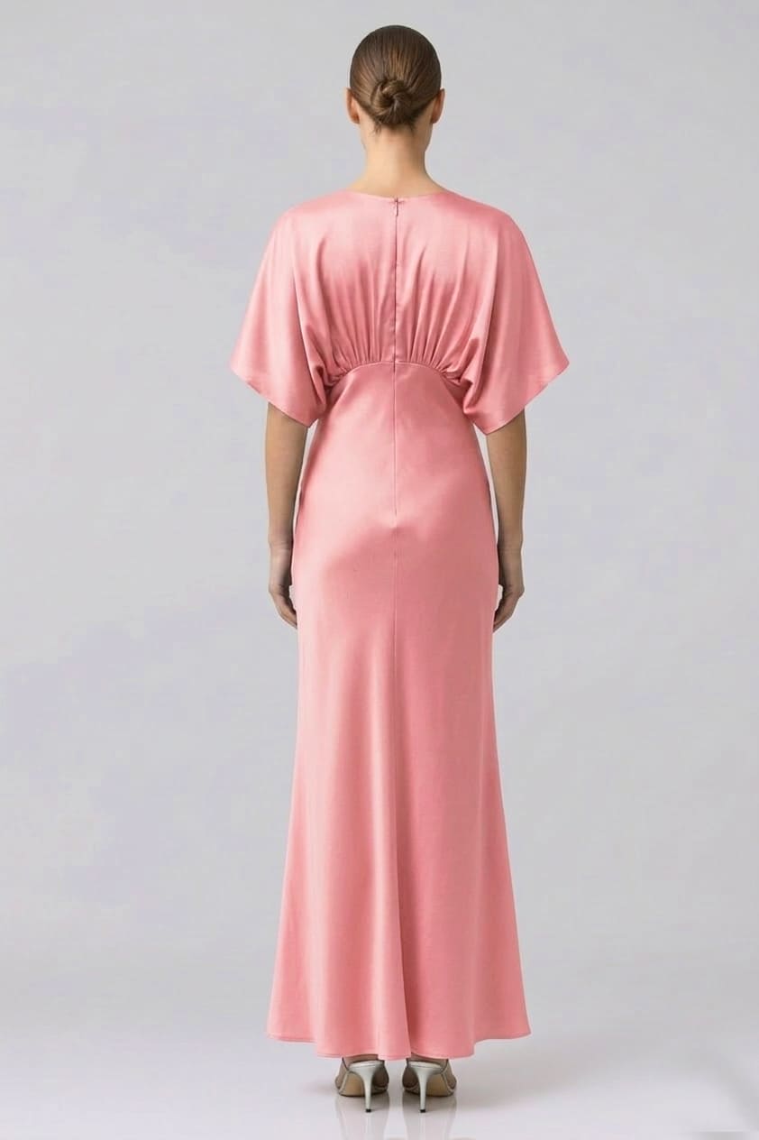 princess polly baby blue dress Rose Pink Satin Dress - Puff Sleeve Dress - Pink Bridesmaid Dress main image 1