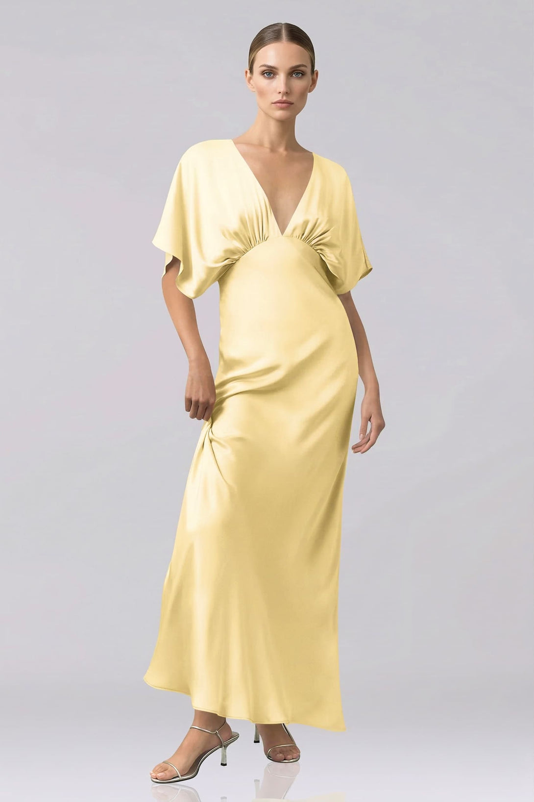 Champagne Satin V-Neck Bridesmaid Dress | Shasi Gown | Shahida Shahida Parides Champagne Satin V-Neck Bridesmaid Dress | Shasi Gown | Shahida Shahida Parides