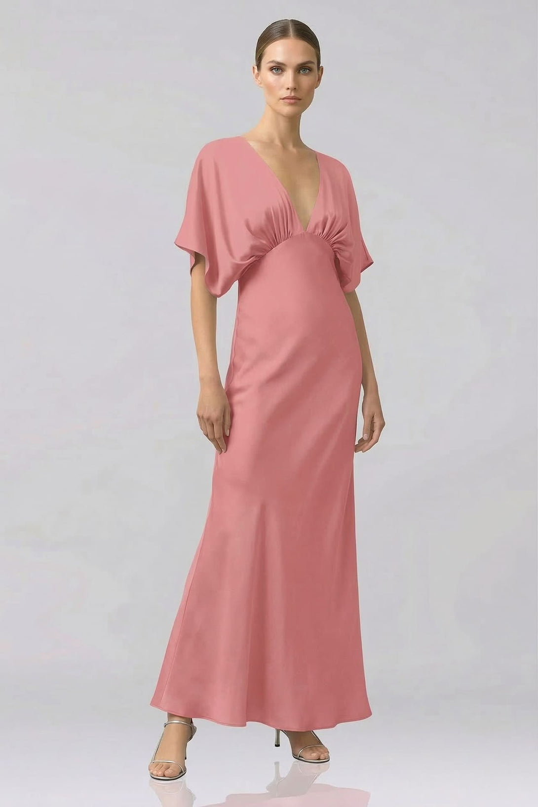 satin dusty rose bridesmaid dress Women's Boho Mesh Pink Dress