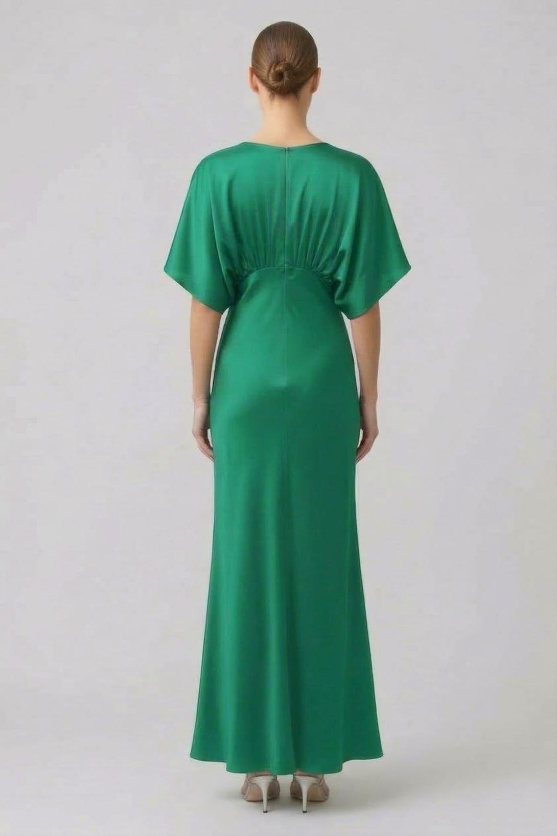 Emerald Deep V Satin Bridesmaid Dress