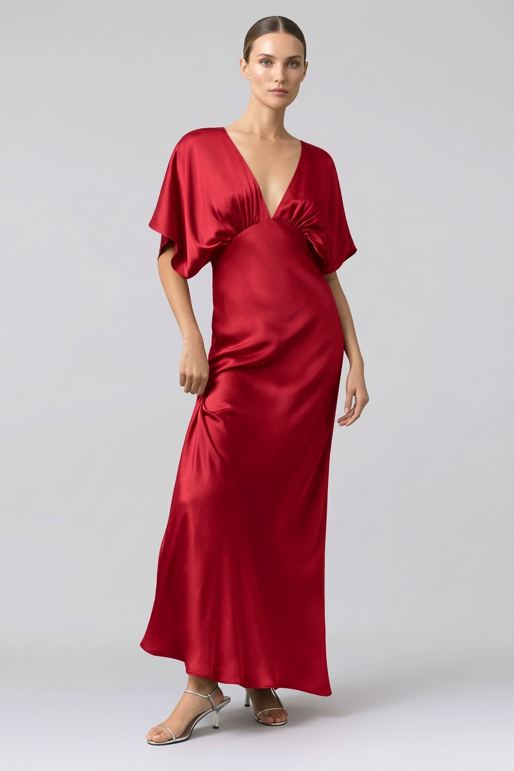 ruby colored bridesmaid dresses Jewel Cap Sleeves Dark Red Chiffon Floor Length Cheap Bridesmaid Dress –  SposaDresses main image 1