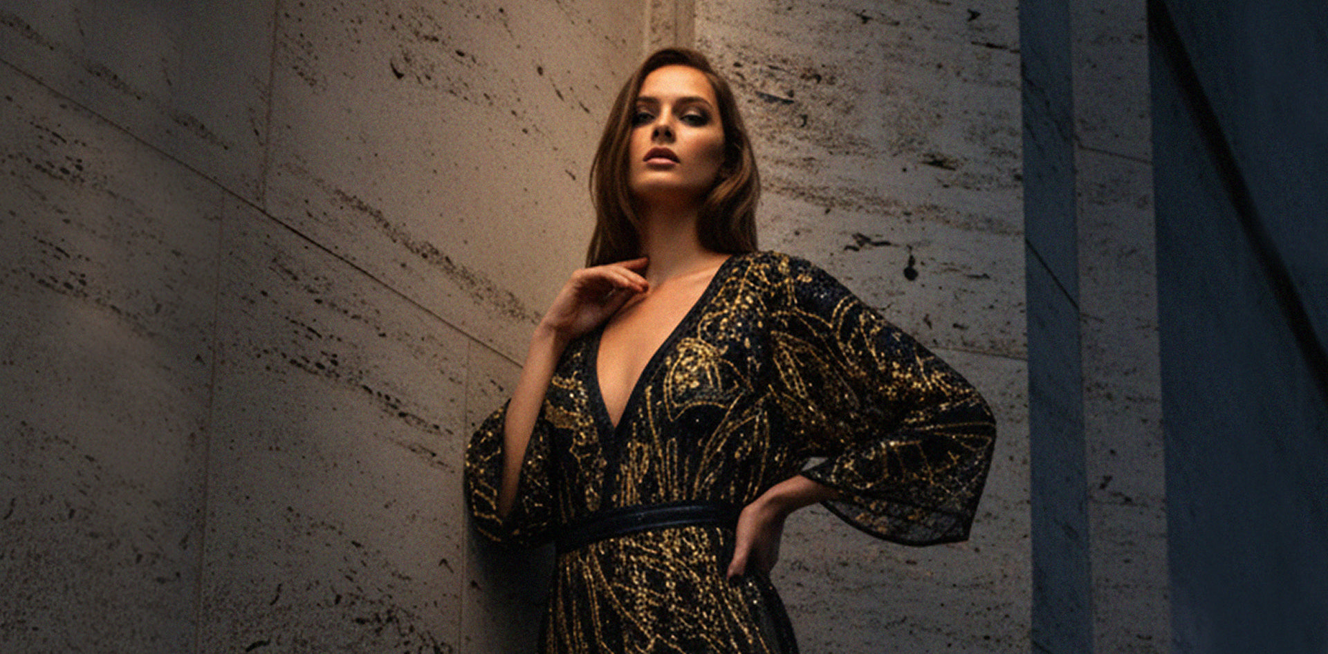 Designer Evening Couture Kaftan with Sparkling Sequins