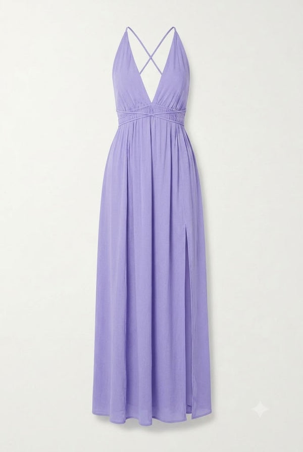 pastel purple maxi dress S Cut Out Neck in Light Embracing the night in epos:block-discounting:No Size:Square Knob This lilac mesh maxi