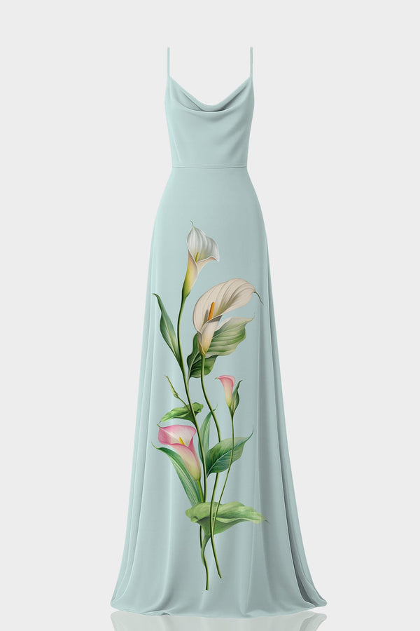 mint green summer dress S Calla Lily Cowl Neck Formal Destination block heel Styling Your Set Baberdicy Long Dress Women's Size:50 inch (+$10.00)