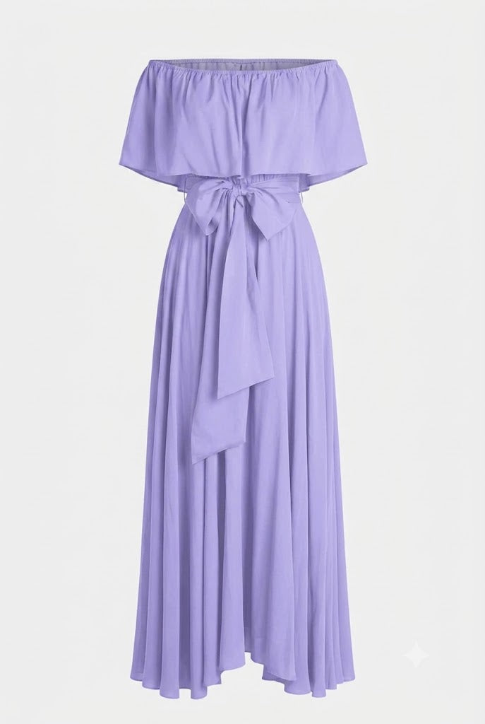 Off Shoulder Light Purple Maxi Dress - Designer Maxi Dress for