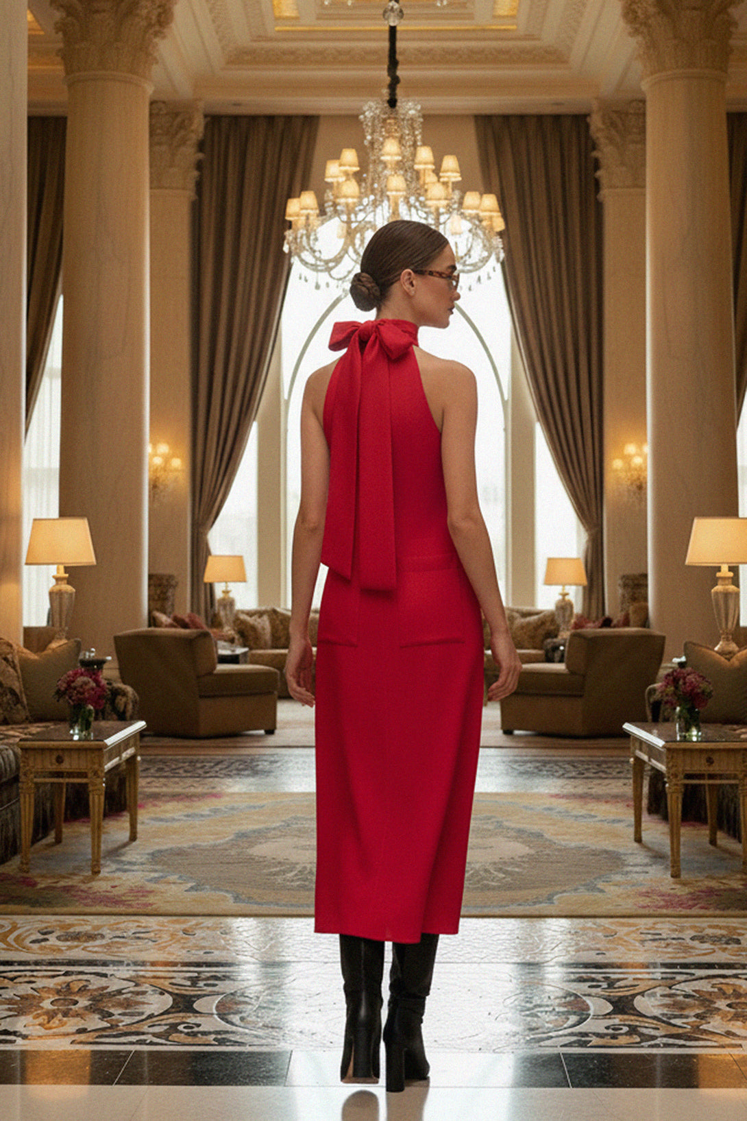 flowy midi dress, elegant fashion look, chic flowy outfit, stylish midi dress, sophisticated elegant wear, graceful women’s midi dress, fashionable flowy gown, classy elegant outfit, timeless midi fashion