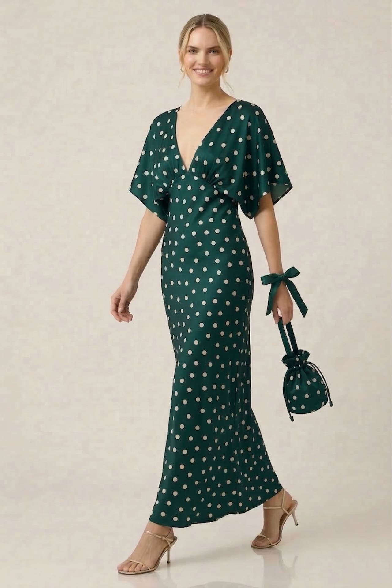 green emerald velvet dress Green Dress with Polka Dots – LaliSimone main image 0