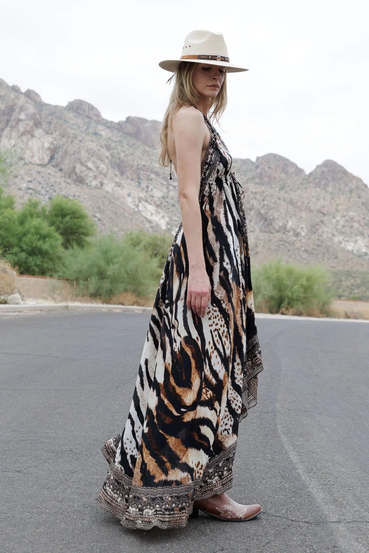 tiger maxi dress Tiger-Print Silk Maxi Dress in Brown for Women