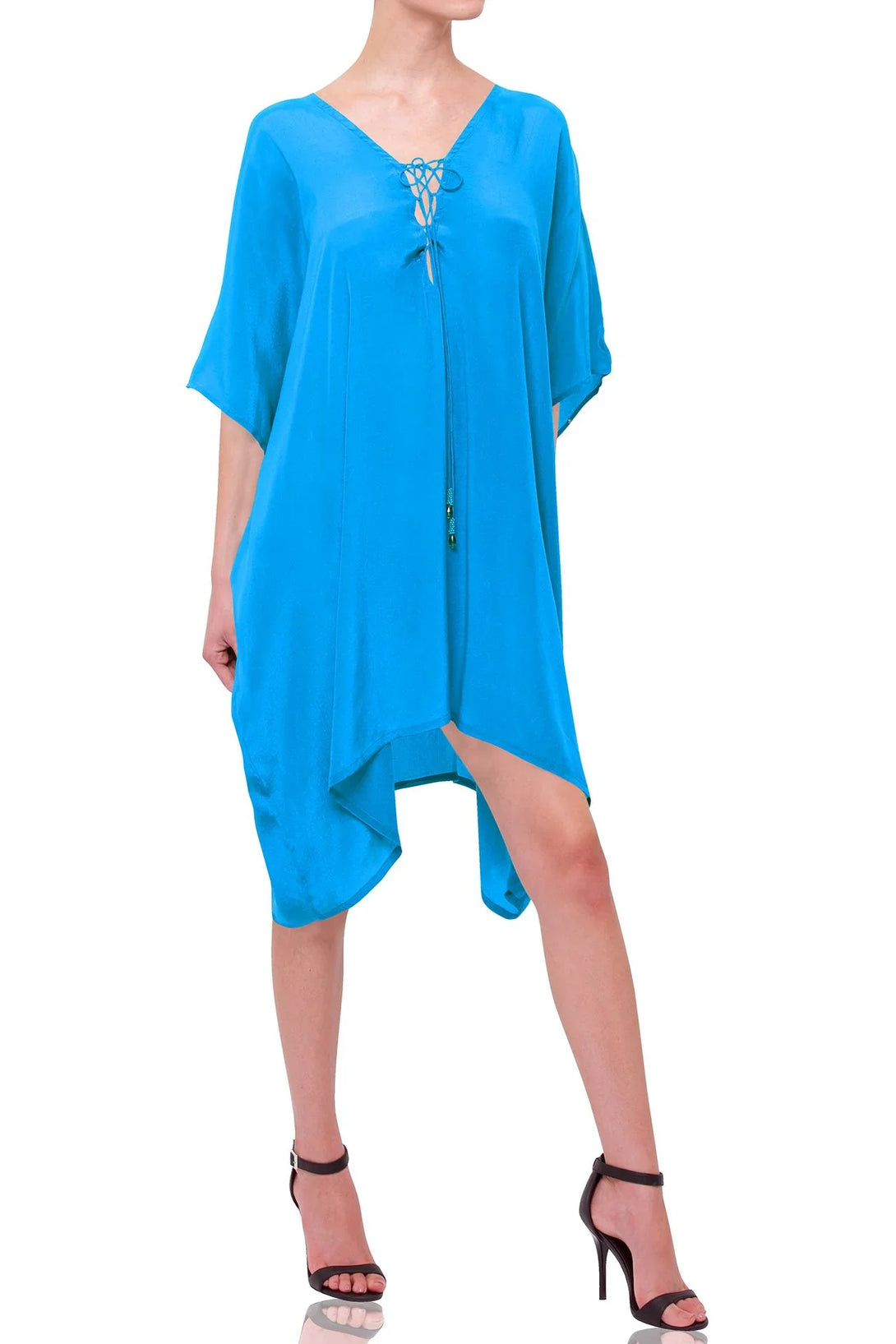 One Size Light Blue Silk Mini Dress One Size Light Blue Silk Mini Dress
